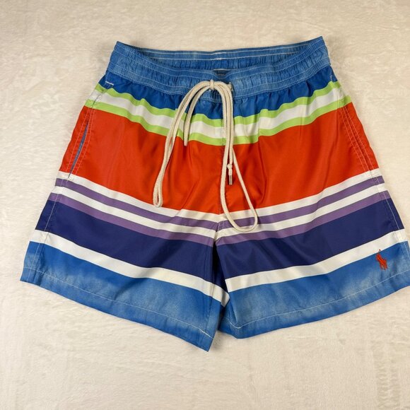 Polo Ralph Lauren Traveler Swim Trunks Watercolor Stripes Mens M Lined - Picture 1 of 9
